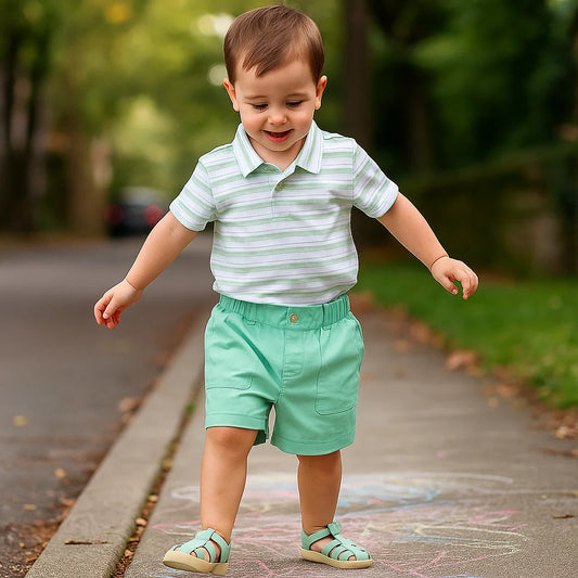 Polo Cuello Camisero Rayas Verde - Compostura