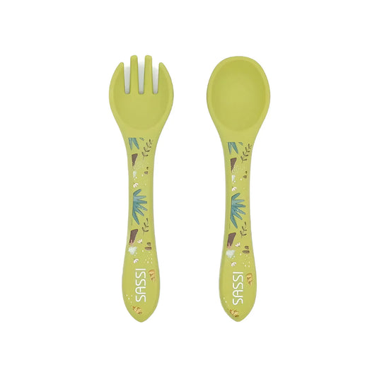Kit de tenedor y cuchara de Silicona Cracky El Dinosaurio - Sassi