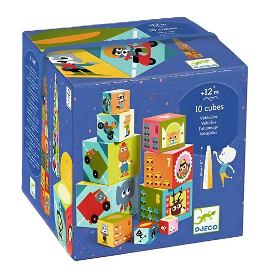 10 Cubos para Apilar- Vehiculos - Djeco