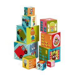 10 Cubos para Apilar- Vehiculos - Djeco