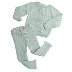 Conjunto Tejido Ternura Floral Verde Agua