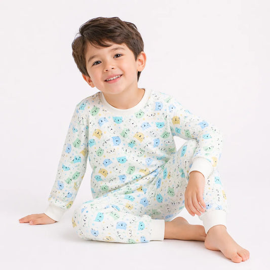 Pijama Manga Larga de Jacquard Cats Blue - Compostura