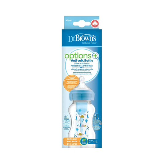 Biberón Options+ Boca Ancha Celeste 0m+ 270 ML Dr. Browns