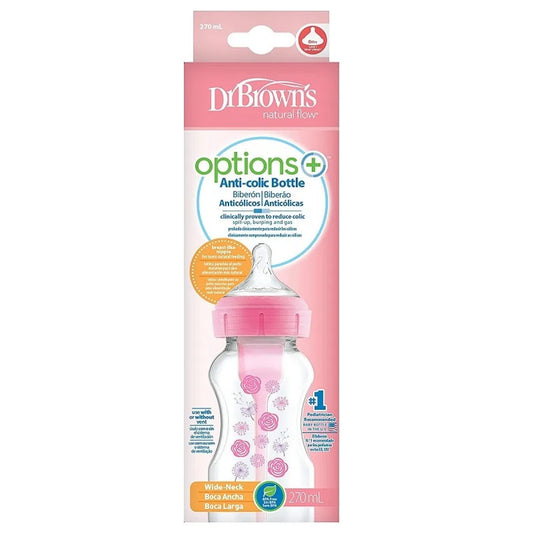 Biberón Options+ Boca Ancha Rosas 0m+ 270 ML Dr. Browns