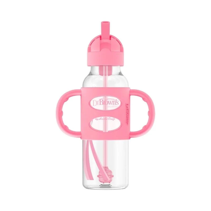 Biberón de Transición con Cañita Boca Estrecha Rosa 8oz