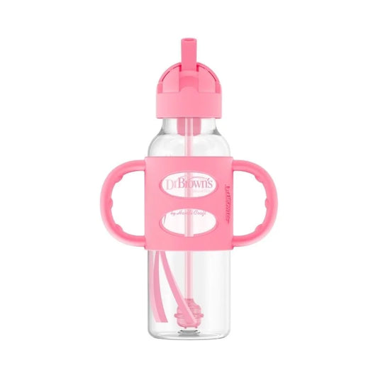 Biberón de Transición con Cañita Boca Estrecha Rosa 8oz