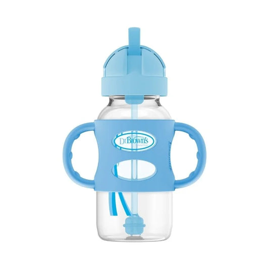 Biberón de Transición con Cañita Boca Ancha 9oz Celeste Dr. Browns