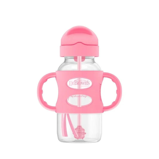 Biberón de Transición con Cañita Boca Ancha 9oz Rosa Dr. Browns