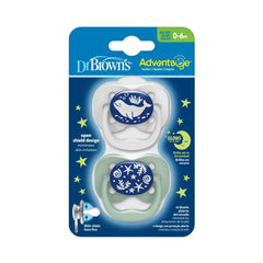 Set x2 Chupones Advantage de 0 a 6 meses Marino Brillan en la Oscuridad Dr. Browns