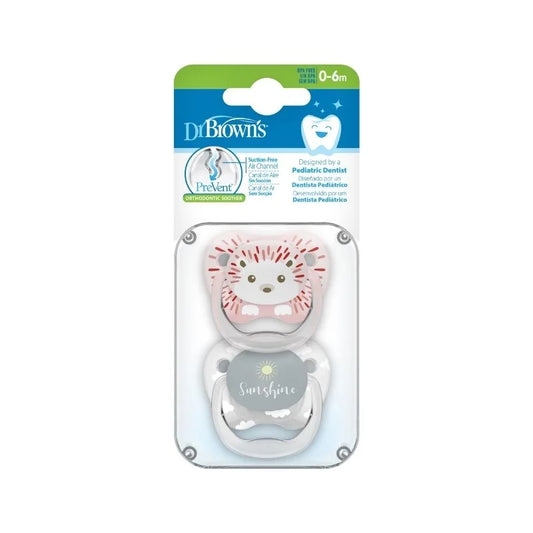 Set x2 Chupones PreVent de 0 a 6 meses Erizo Rosado Dr. Browns