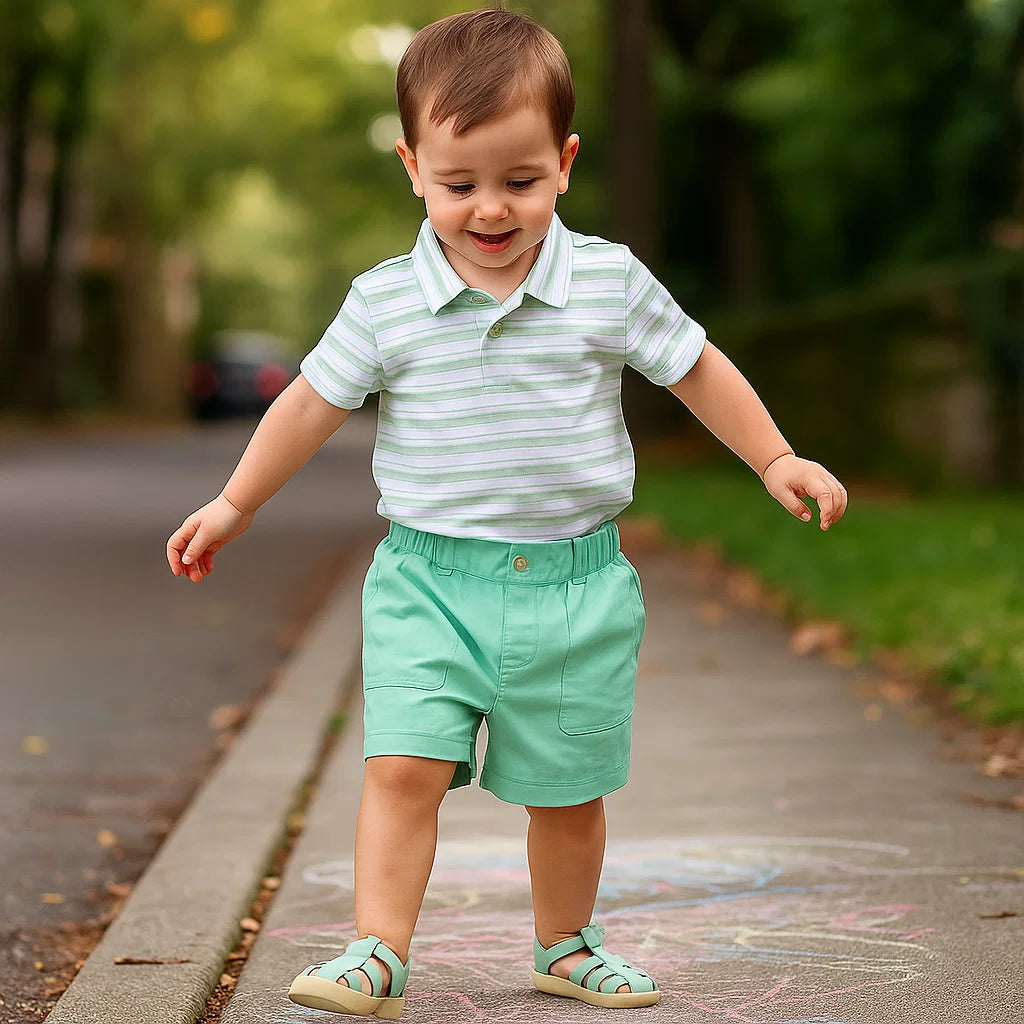 Polo Cuello Camisero Rayas Verde - Compostura