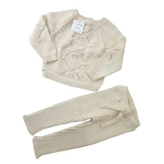Conjunto Tejido Ternura Floral Crema