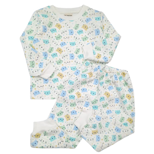 Pijama Manga Larga de Jacquard Cats Blue - Compostura