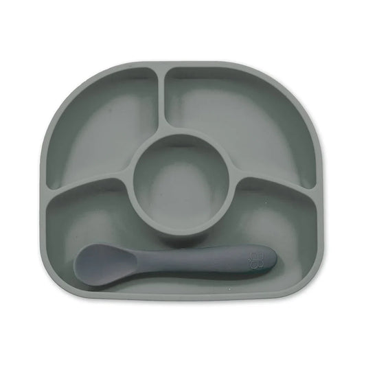 Plato y Cuchara de Silicona Gris BBluv