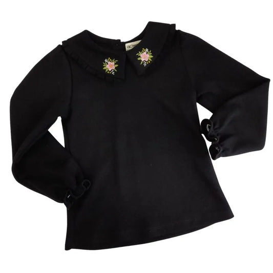 Polo Negro con Flor Bordada - Compostura